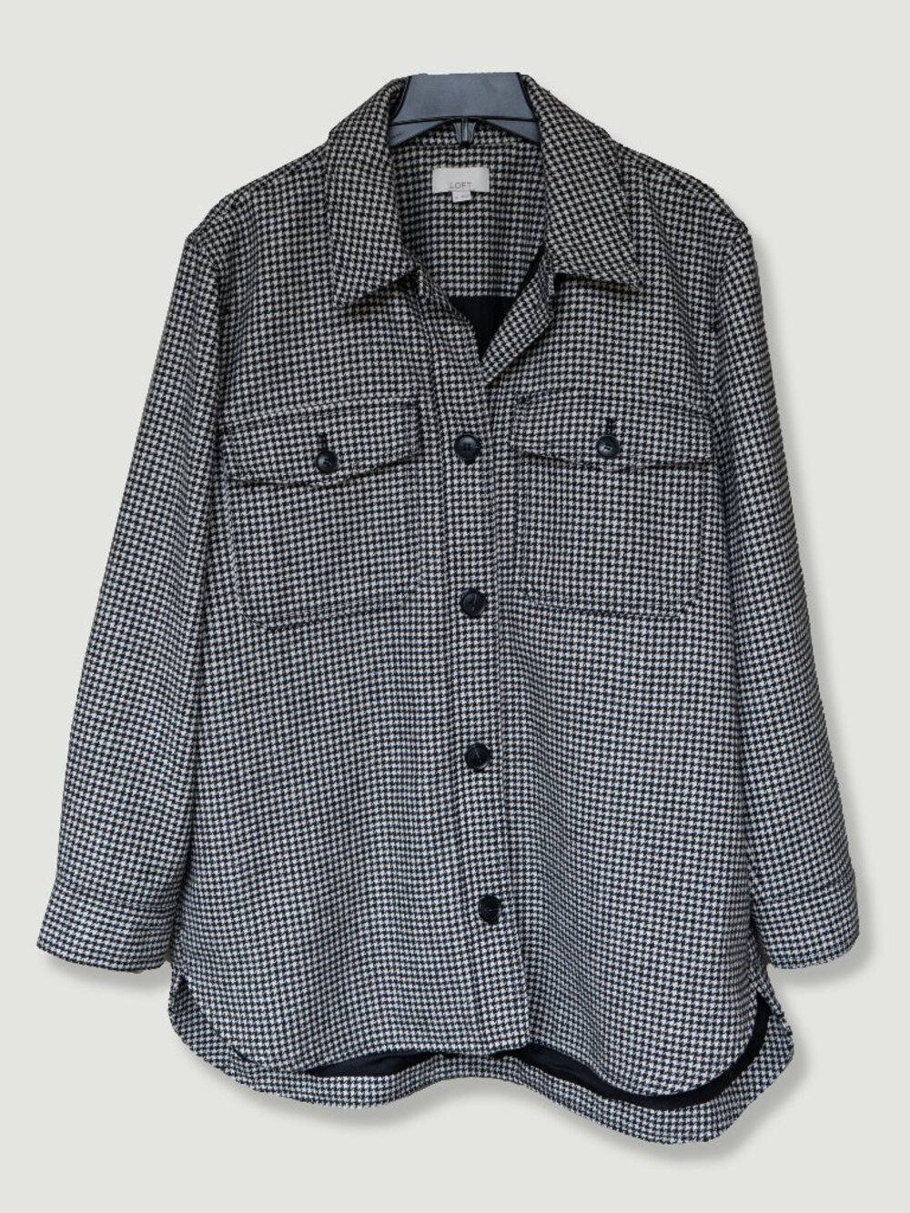 LOFT Tweed Over Shirt Shacket Houndstooth Fjord Shirt Jacket Chore Coat